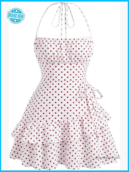 Dresses & Skirts - Floral Halter Tiered Mini Dress Ruffle Cute Summer Vacation Sundress Milkmaid